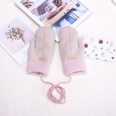 2020 New plush macaron halter-neck gloves, winter Korean style trendy mitten gloves, women's finger-hugging gloves Specification image