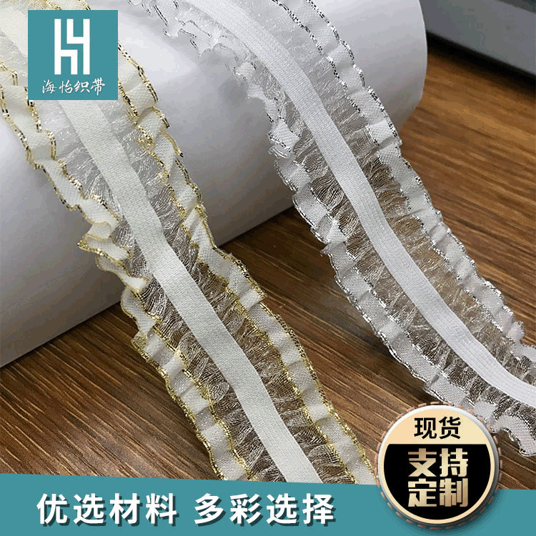 Wedding Wrist Strap Double Gold Lace Elastic Bridal Wrist Floral Dress Ribbon Textile Accessories Elastic Wedding Band