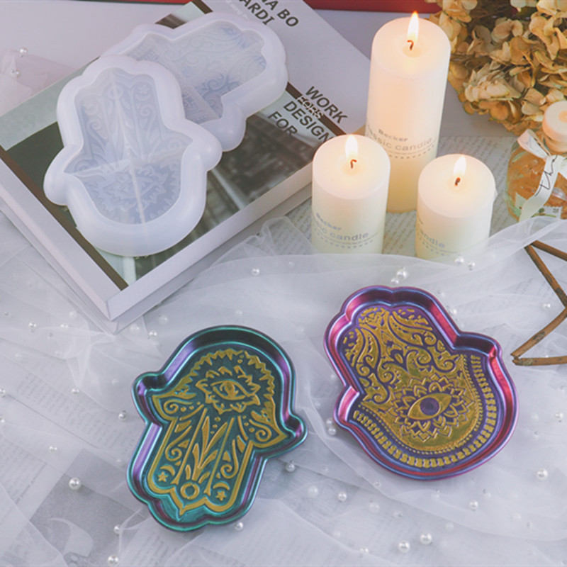 diy resin Fatima Hand God's Eye Palm Palmistry saucer Silicone mirror mold Crystal drops glue details Picture