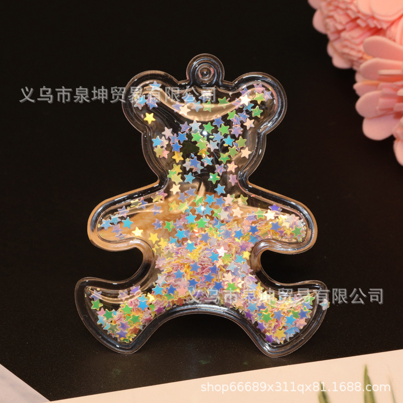 Factory PVC cartoon transparent flowing sand golden light sheet bear DIY jewelry accessories keychains car clothing pendants Item Picture