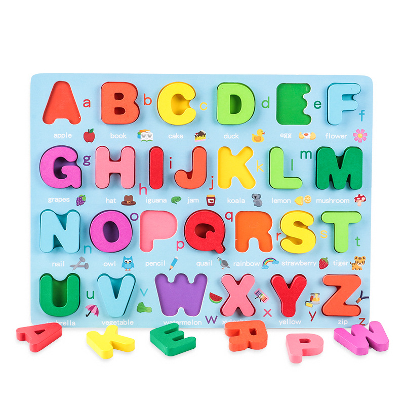 Children's wooden early education digital and letter three-dimensional puzzle board matching game shape recognition toy Item Picture