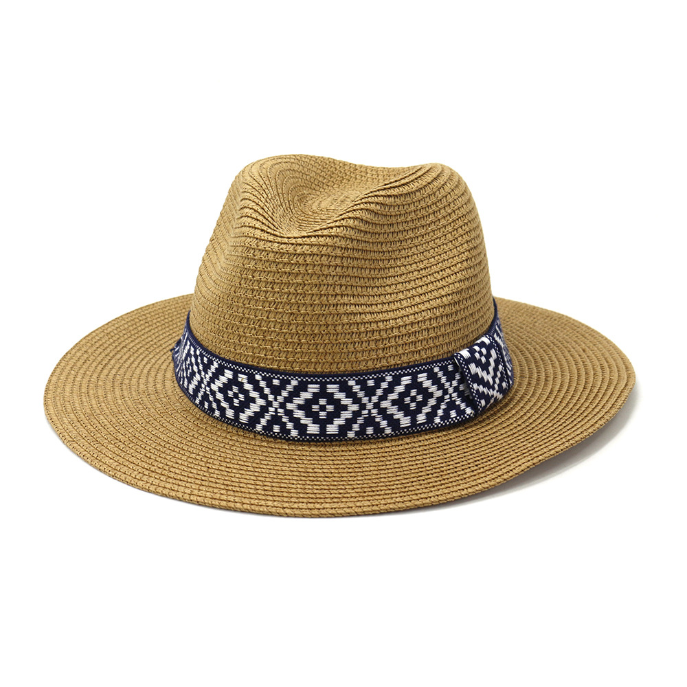 New outdoor beach sun protection and shade fashion jazz hat, straw hat, Amazon men's and women's beach hat CMDJS316 Application Scenario