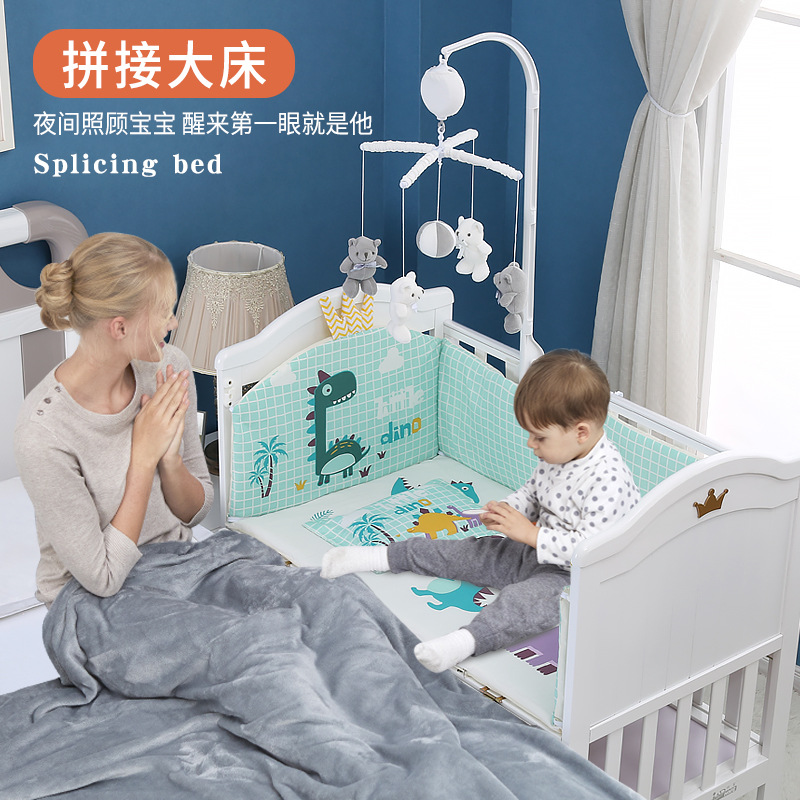 呵宝婴儿床多功能实木油漆白床新生儿摇篮床0-3岁宝宝童床带滚轮详情图2