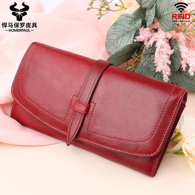 外贸新款欧美女士真皮钱包RFID长款拉链钱夹大容量头层牛皮女手包