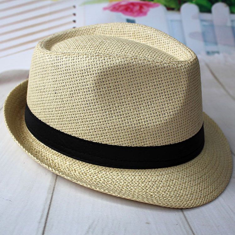 Summer Straw Solid Color Top Hat Jazz Hat Senior Men's Top Hat Breathable Sun Hat Grass Hat