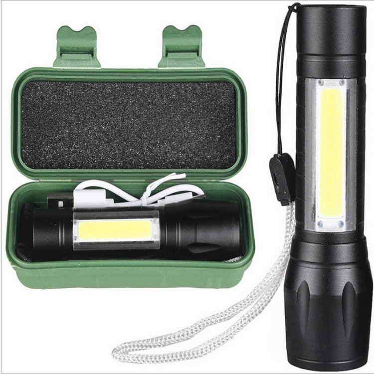 Mini flashlight with telescopic focusing, COB side light, LED high-intensity flashlight, outdoor emergency aluminum alloy flashlight details Picture