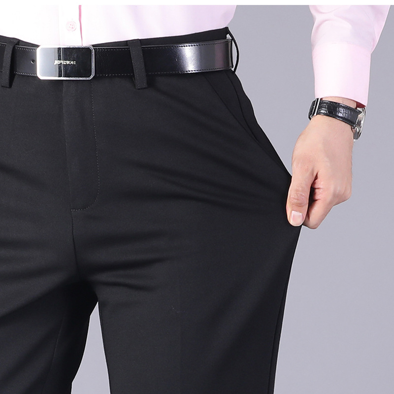 Business trousers, men's casual trousers, spring and summer thin stretch ice silk men's trousers, middle-aged loose straight-leg suit trousers for men