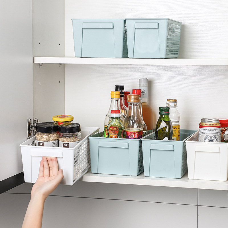 Simple desktop storage basket, large-capacity snack storage, hollowed-out rectangular miscellaneous items, multi-scenario handle storage basket Application Scenario