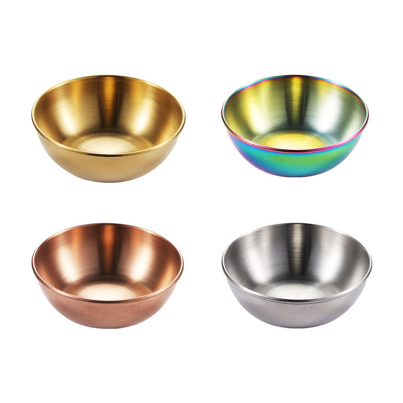 Stainless steel round small plates, golden sauce and seasoning plates, home, restaurant, kitchen soy sauce plates, Japanese dipping sauce plates Item Picture