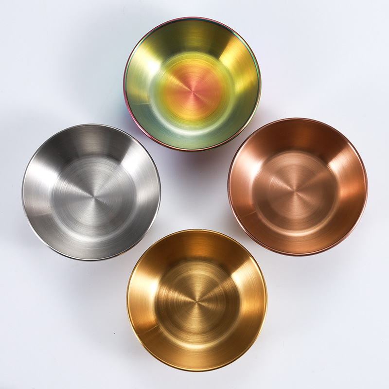 Stainless steel round small plates, golden sauce and seasoning plates, home, restaurant, kitchen soy sauce plates, Japanese dipping sauce plates Application Scenario
