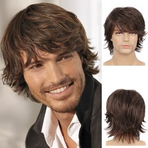 外贸欧美时尚男士短发 外翘棕色假发 蓬松偏分长刘海直发件一件发