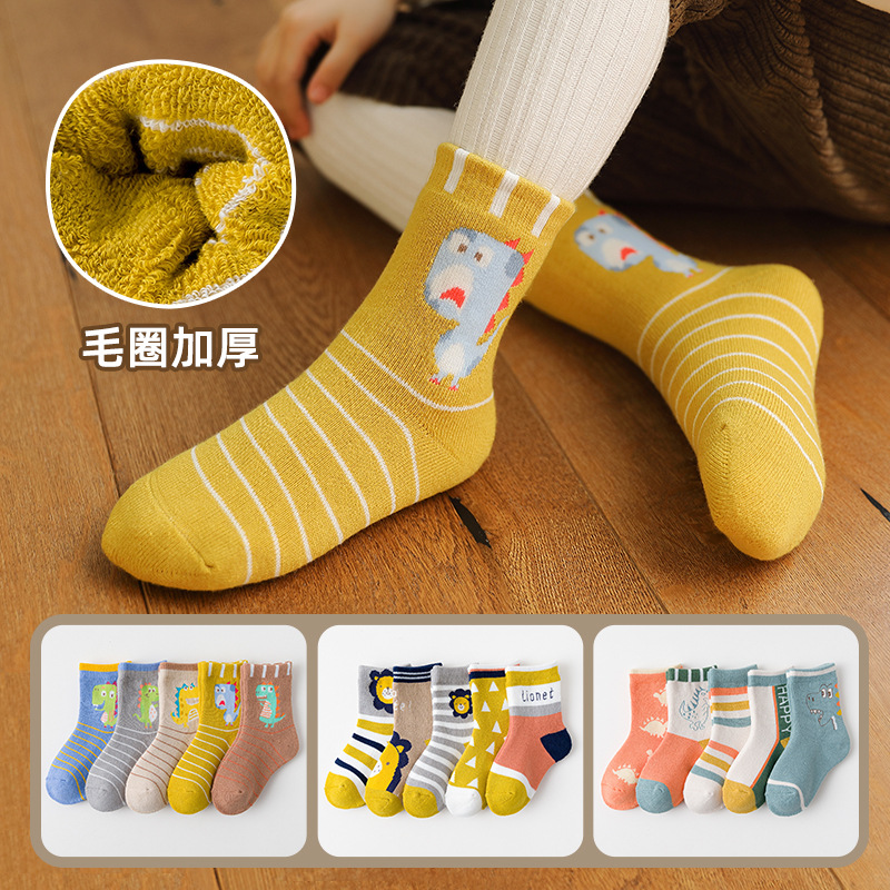 袜子地摊一件代发冬季儿童袜子毛圈粉紫立体兔加厚中筒袜卡通棉袜男女童保暖运动袜子厂家批发一件代发