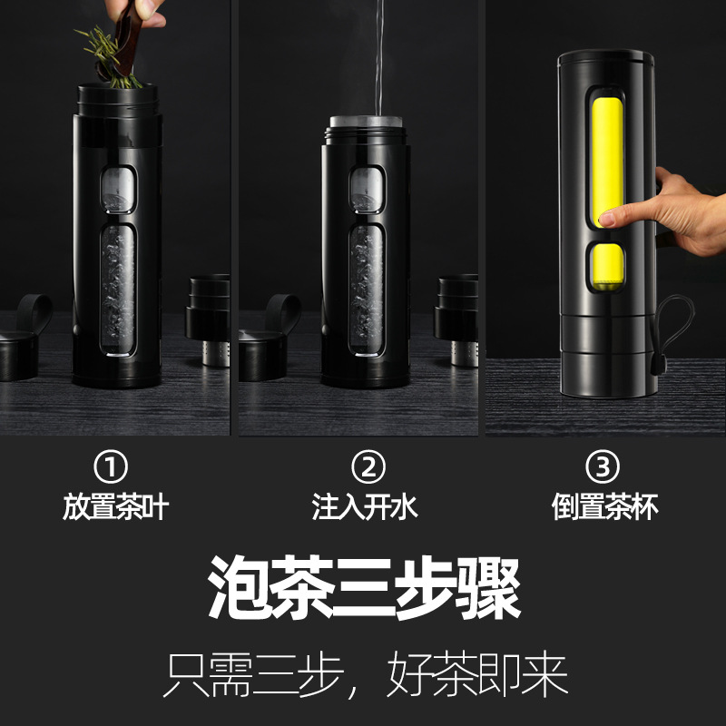 High-Grade Anti-Fall Insulated Double-Layer Cup Tea Separation Tea Cup Men's Portable Water Cup Women's Glass Wholesale Specification drawing