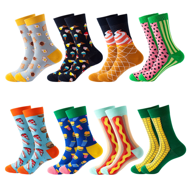 Wholesale of best-selling Amazon export trendy socks, classic original designs for fruits and food, men's and women's socks, and couple mid-calf socks Specification image