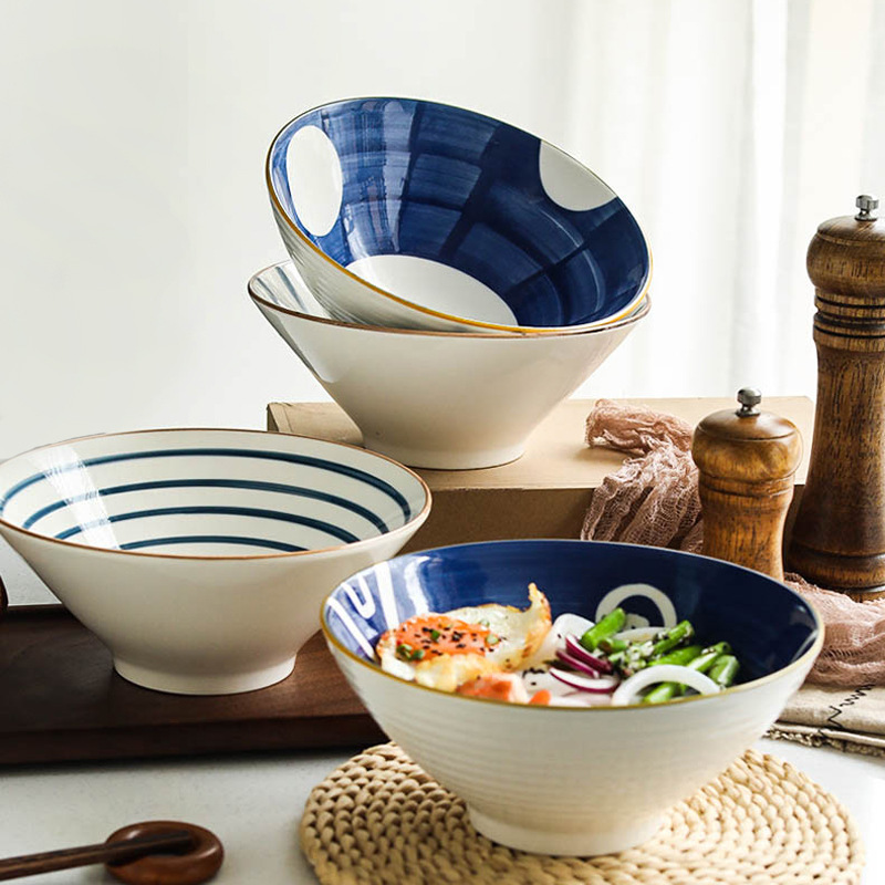 Japanese Ramen Bowl Underglaze Ceramic Tableware Bamboo Hat Bowl Large Soup Bowl Noodle Bowl Household Ceramic Bowl Noodle Bowl Soup Bowl Specification drawing