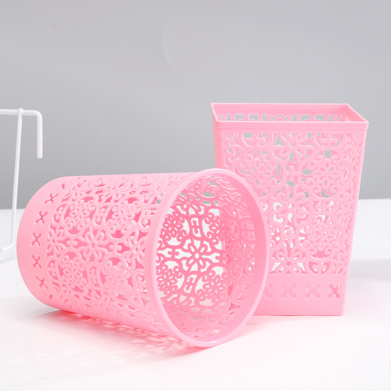 Circular storage cylinder, creative student, simple hollowed-out small pen holder, desktop storage box, anti-rattan woven plastic office Specification image