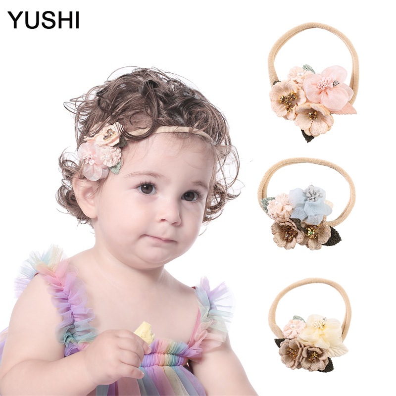 Cross-border best-selling pearl and diamond mesh flower children's hair bands from Europe and America, cute and fashionable patchwork hair accessories in stock for wholesale full figure