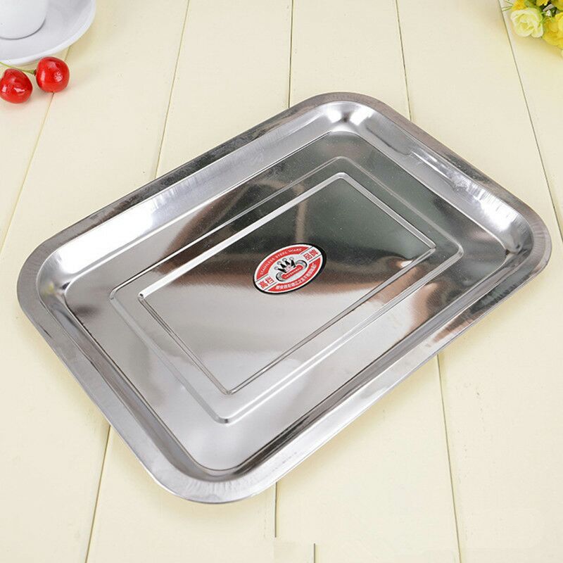 Steel plates, barbecue plates, square plates, stainless steel bowls, plates, grilled fish plates, rice plates, plates, trays, 2-yuan tableware Specification image