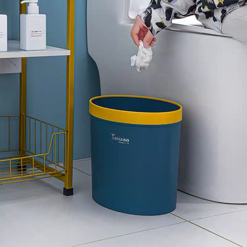 Wholesale of simple flat and round narrow-slit trash cans without LIDS for household bedrooms, living rooms, kitchens and commercial toilets details Picture