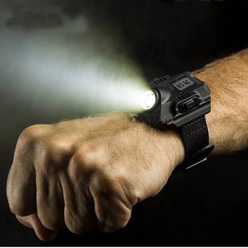 New wrist light hand wear strong flashlight with electronic watch function