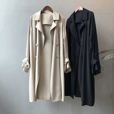 Yan Shuang 2024 Spring New Thin Trench Coat Female Long Korean Version Of Temperament Loose Solid Color Over The Knee Coat Yx0719