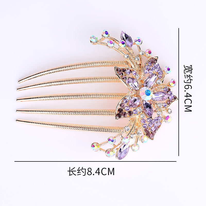 金属发梳插梳盘发夹丸子头饰五齿发梳发插女成人水钻发饰品发簪子 Specification image