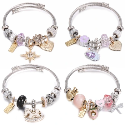 Oly Magic Bracelet 8557 Diy Stainless Steel Titanium Steel Bracelet Gold Octet Star Pink Love Heart Crown Pony Beaded Bracelet Jewelry Wholesale