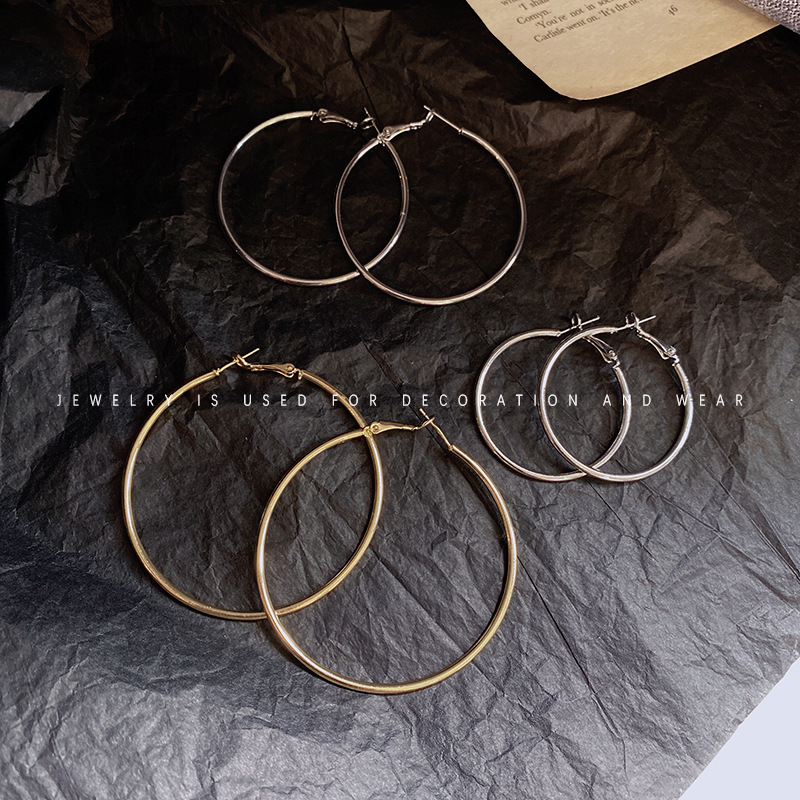 Exaggerated and elegant plain ring earrings from Europe and America, versatile metal ear rings for a cold style on Instagram, 925 silver needle, a popular earring accessory Application Scenario