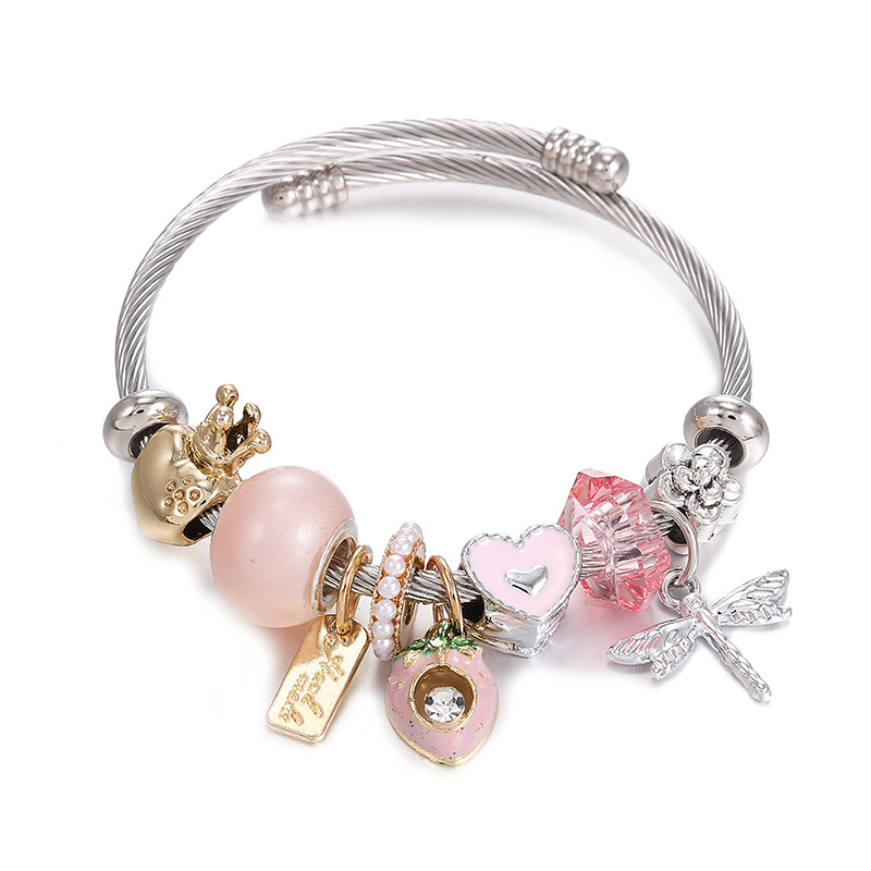 Oly Magic Bracelet 8557 Diy Stainless Steel Titanium Steel Bracelet Gold Octet Star Pink Love Heart Crown Pony Beaded Bracelet Jewelry Wholesale Item Picture