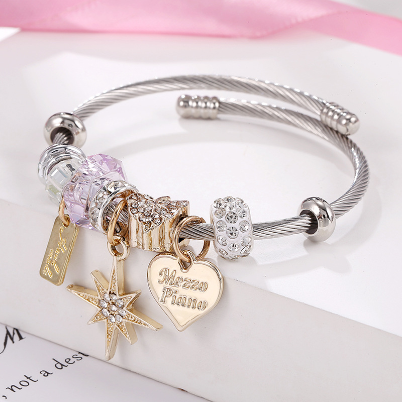 Oly Magic Bracelet 8557 Diy Stainless Steel Titanium Steel Bracelet Gold Octet Star Pink Love Heart Crown Pony Beaded Bracelet Jewelry Wholesale Specification drawing