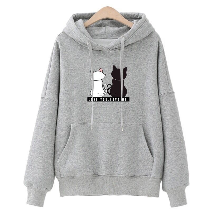 New cross-border fleece hooded women's sweatshirt for autumn and winter, a casual and versatile cartoon cat student plus-size loose top details Picture