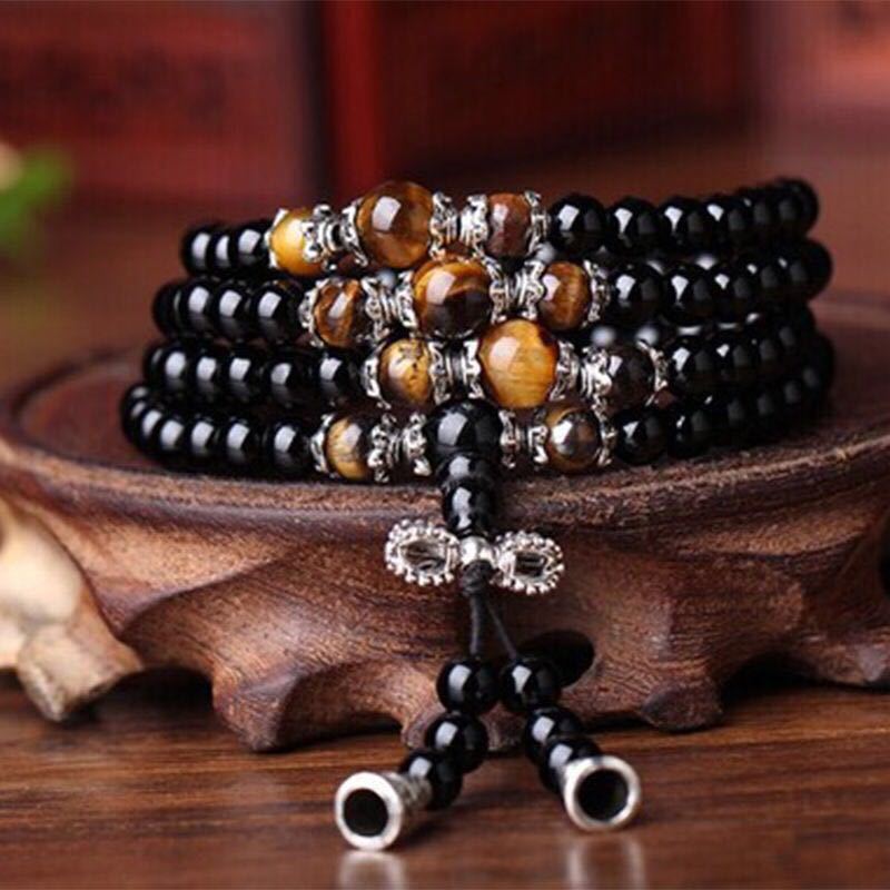 Obsidian synthetic bracelet, 108 Buddhist prayer beads, multi-loop bracelet, six-character mantra, tiger's eye stone, couple accessories for men and women Application Scenario