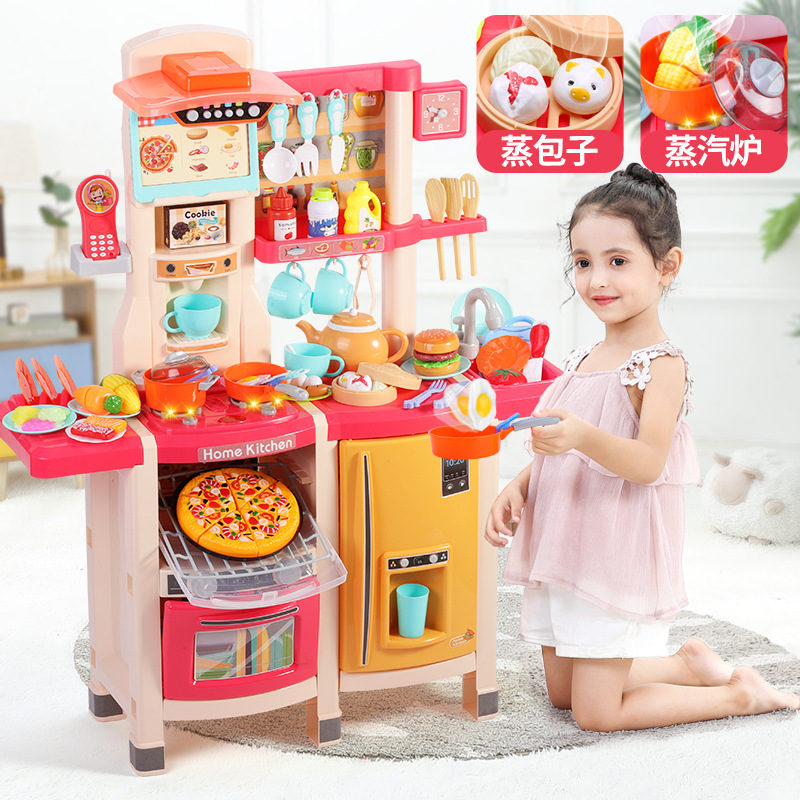 1-meter-tall dining kitchen simulation toy kitchen large size playing house girl girl learning to cook rice 3-5-6 years old child Specification image