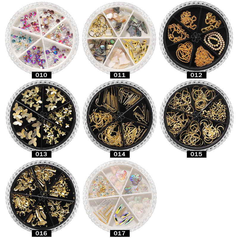 Wholesale of cross-border nail art accessories, AB rhinestones, rivets, butterflies, 6-compartment mixed matching, turntable accessories, mixed matching, sequins Application Scenario