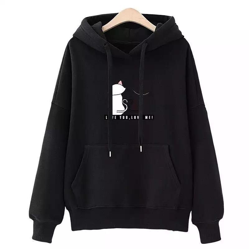 New cross-border fleece hooded women's sweatshirt for autumn and winter, a casual and versatile cartoon cat student plus-size loose top Specification drawing