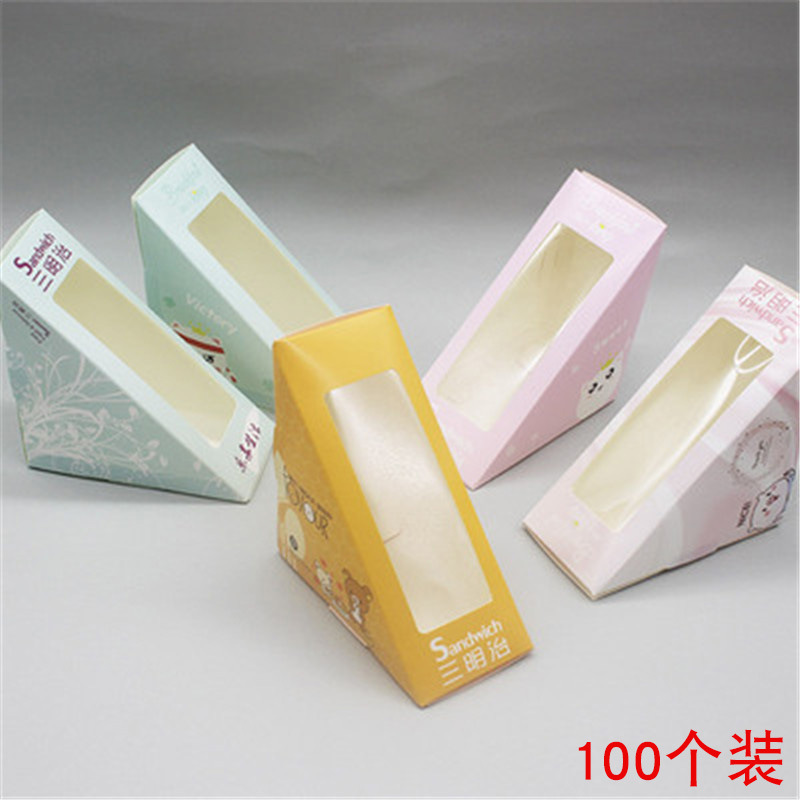 三明治包装盒子三文治纸盒三角形透明开窗便当纸盒打包盒100个装
