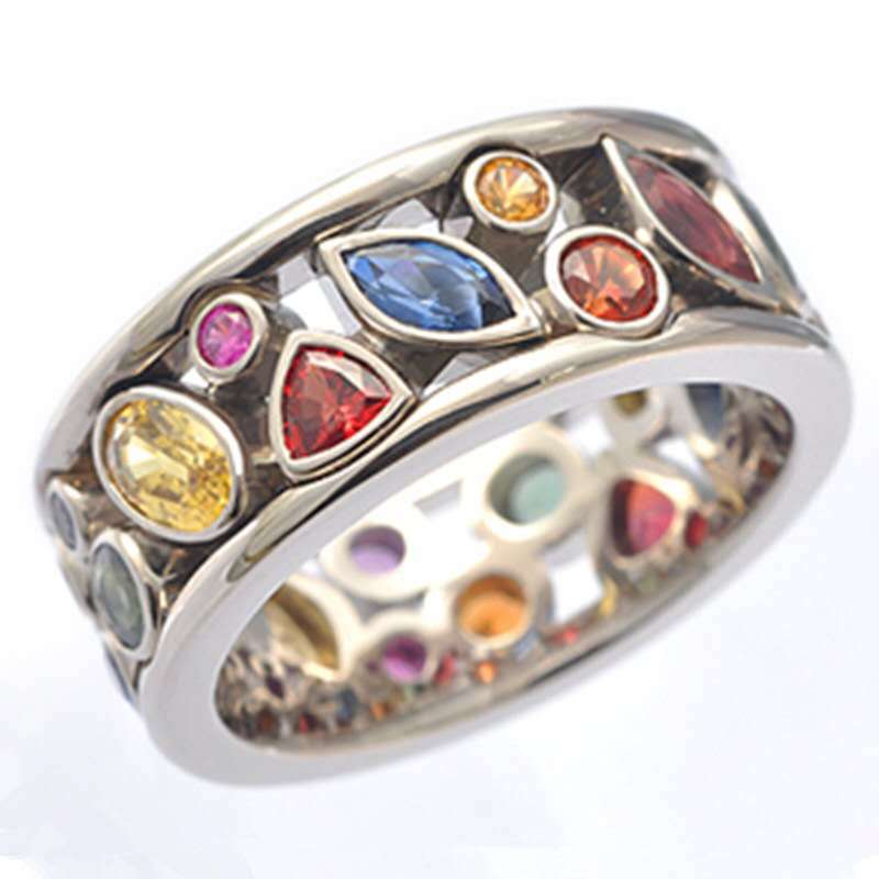 Yun Brocade, a popular European and American fashion geometric pattern hollowed-out diamond multi-color ring, exclusively for cross-border wholesale of women Item Picture