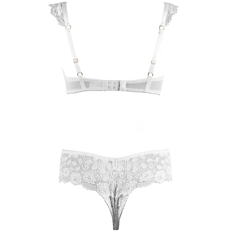 FQ2618 Pure desire white lace sponge steel bare breast bra mid-waist free women's sexy underwear set details Picture