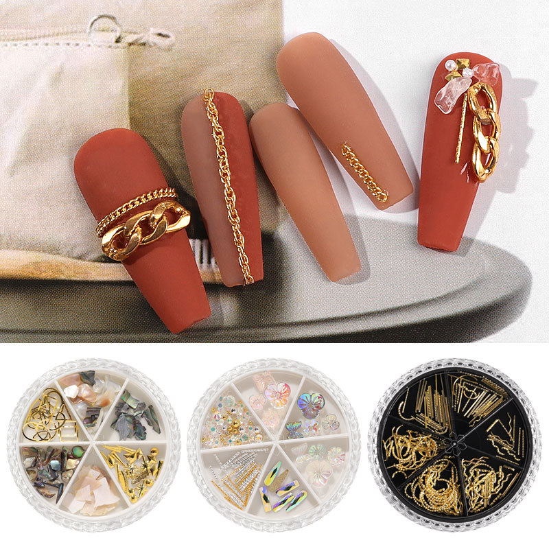 Wholesale of cross-border nail art accessories, AB rhinestones, rivets, butterflies, 6-compartment mixed matching, turntable accessories, mixed matching, sequins details Picture