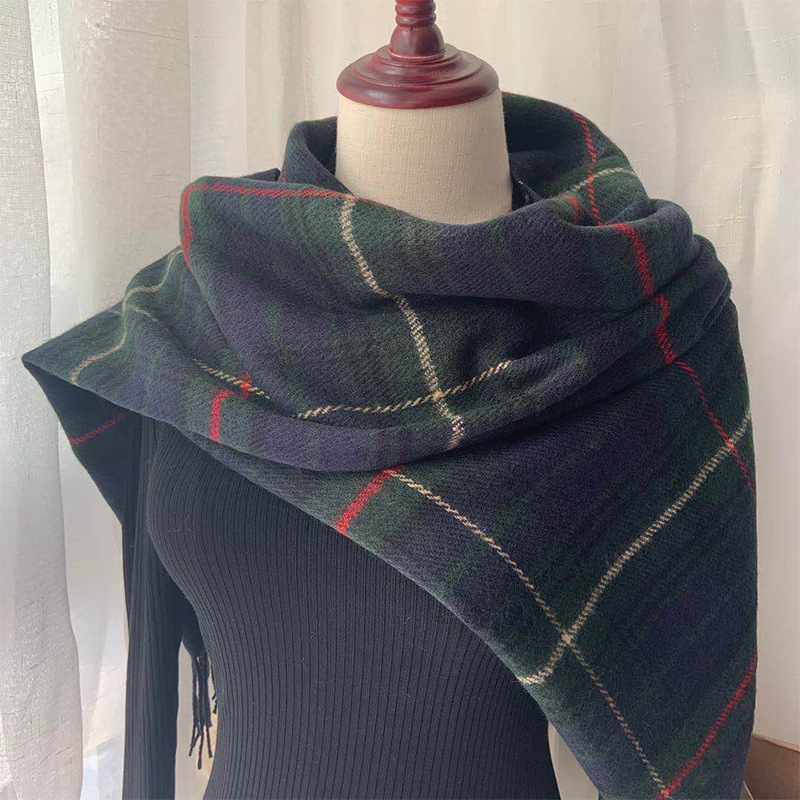 New Imitation Cashmere Vintage British Flow Suplaid Scarf Women's Autumn And Winter Thick Warm Neck Fashion Cape Dual Use Specification drawing