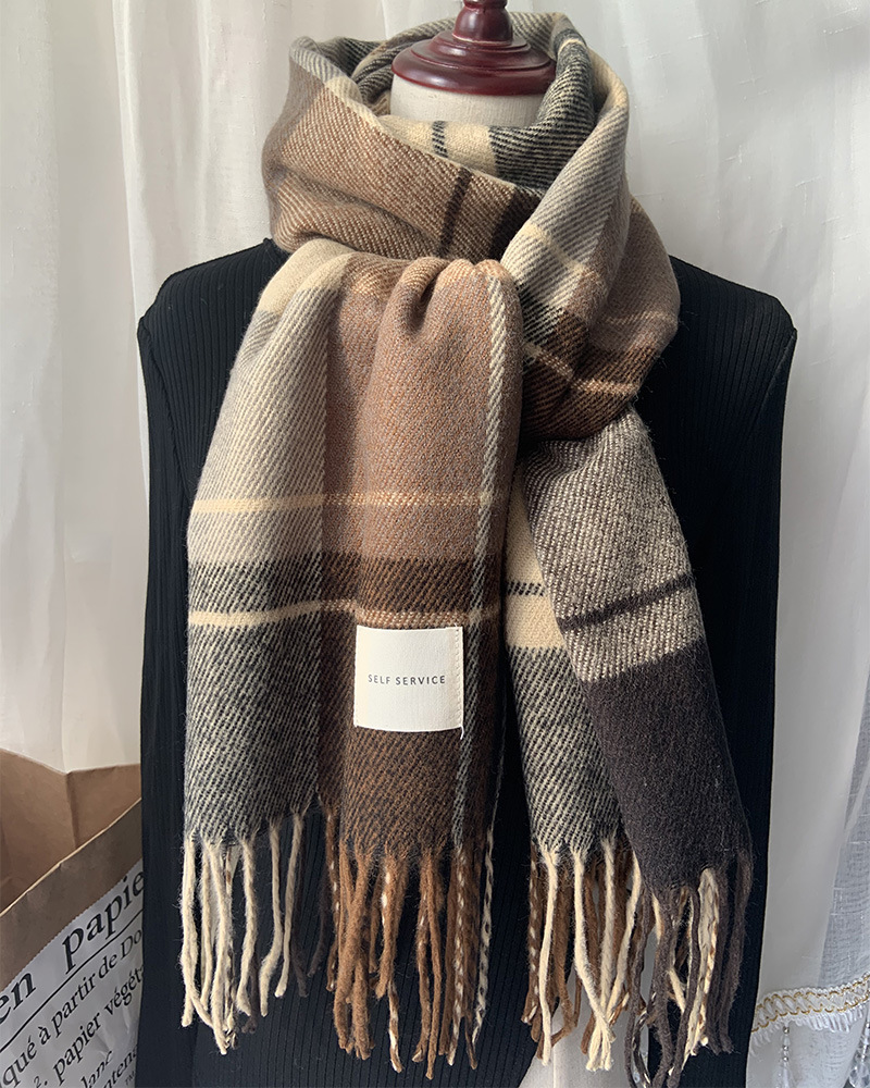 New Imitation Cashmere Vintage British Flow Suplaid Scarf Women's Autumn And Winter Thick Warm Neck Fashion Cape Dual Use