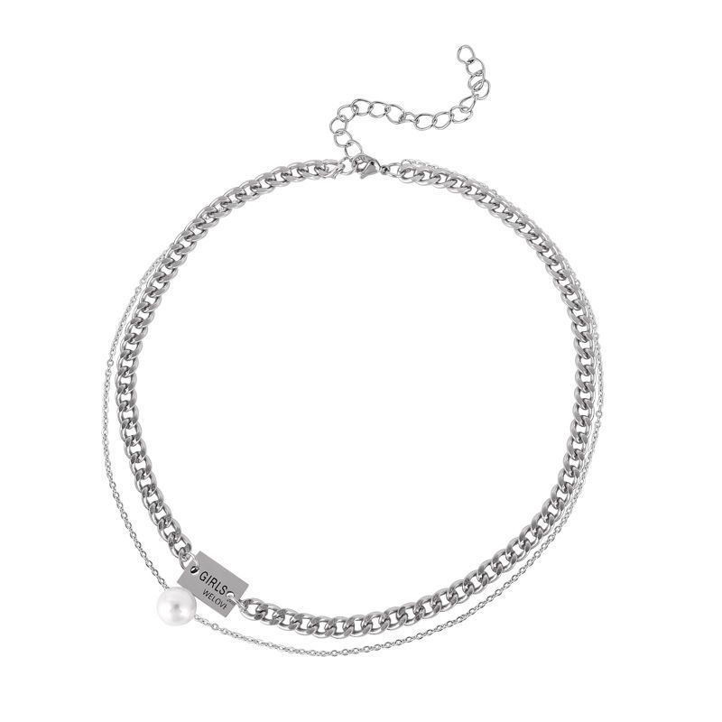 Quality Stainless Steel Color Punk Hip Hop Style Necklace Net Red Temperament Simple Front Buckle Love Collarbone Chain Wholesale Item Picture