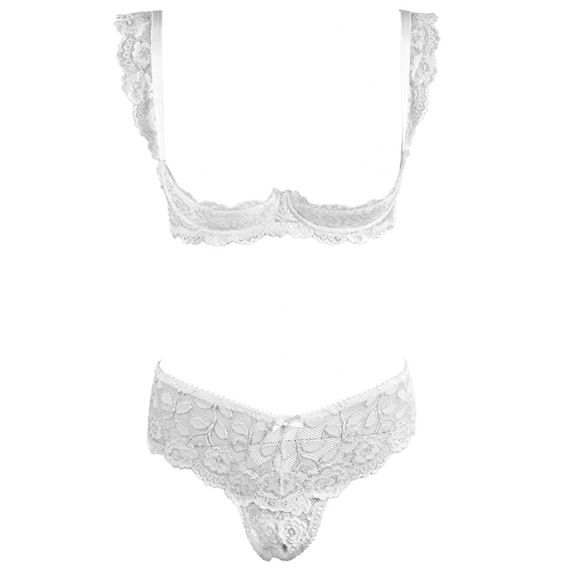 FQ2618 Pure desire white lace sponge steel bare breast bra mid-waist free women's sexy underwear set full figure