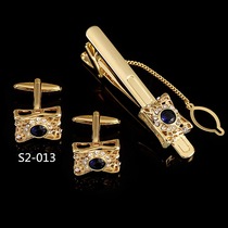 Light luxury men's diamond-encrusted suit shirt zircon cufflink tie clip set Gold cufflink tie clip 3 sets