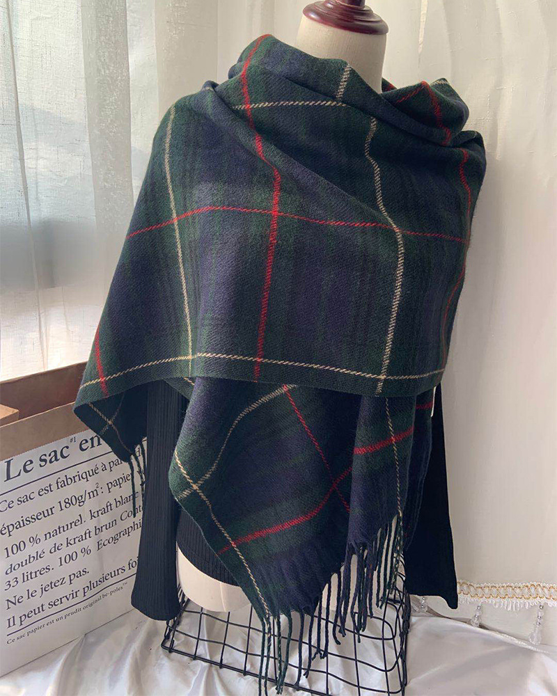 New Imitation Cashmere Vintage British Flow Suplaid Scarf Women's Autumn And Winter Thick Warm Neck Fashion Cape Dual Use Application Scenario