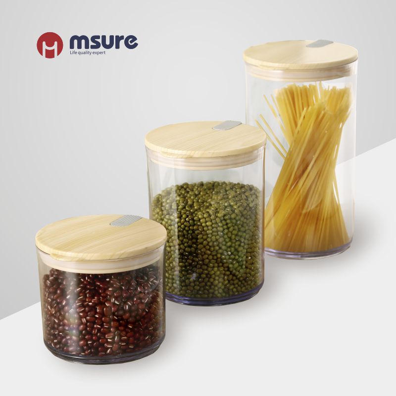 Grano de madera redondo sellado latas de almacenamiento de granos de grano de trigo sellado plástico con válvula de escape latas de almacenamiento de granos de café transparente Specification image
