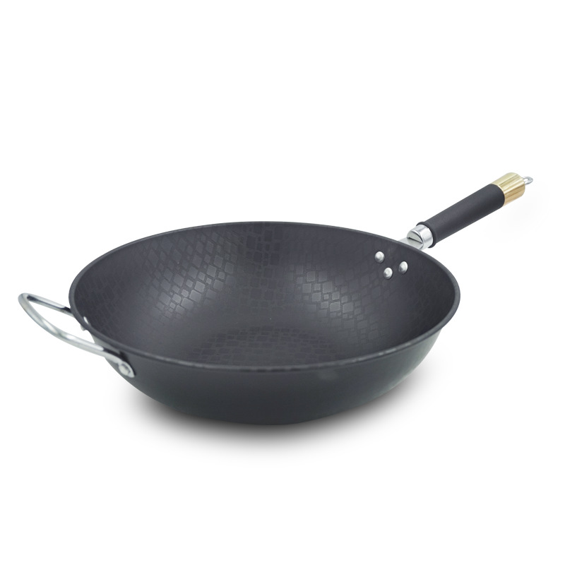 Factory wholesale of Chinese iron gas-nitrogen wok, physical non-stick iron wok, cooking wok, uncoated wok, kitchenware, one-piece consignment Item Picture
