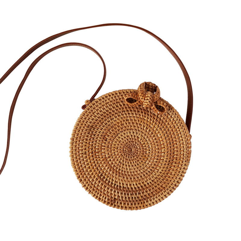 New Bali Rattan Woven Bag Vintage Grass Woven Beach Travel Crossbody Bag Hand-Made Brown Woven Bag Item Picture