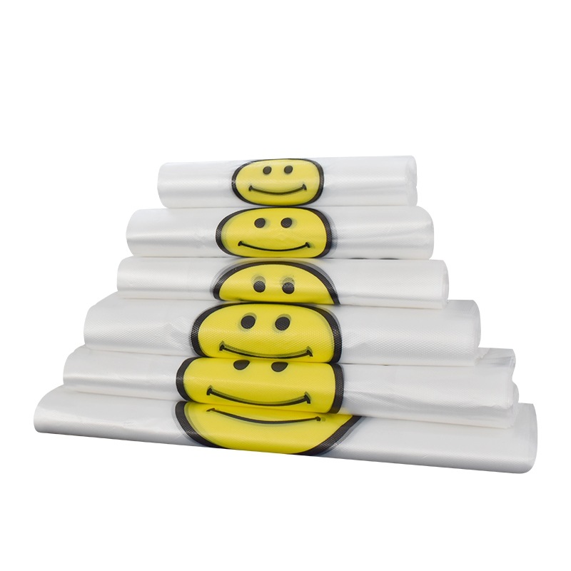 Wholesale of 100 transparent smiling face plastic bags, supermarket hand-carry shopping convenience bags, fruit bags and packing bags Item Picture