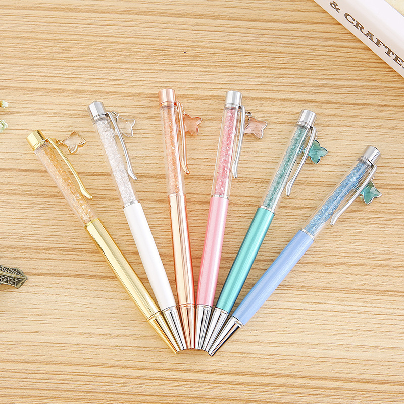 Cross-border best-selling four-leaf clover pendant crystal pen in stock, metal diamond pen, advertising gift signature pen details Picture